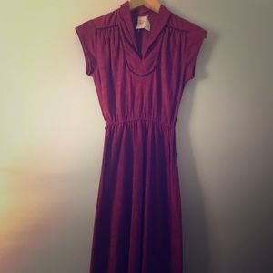 Retro Vintage 70s Burgundy Dress